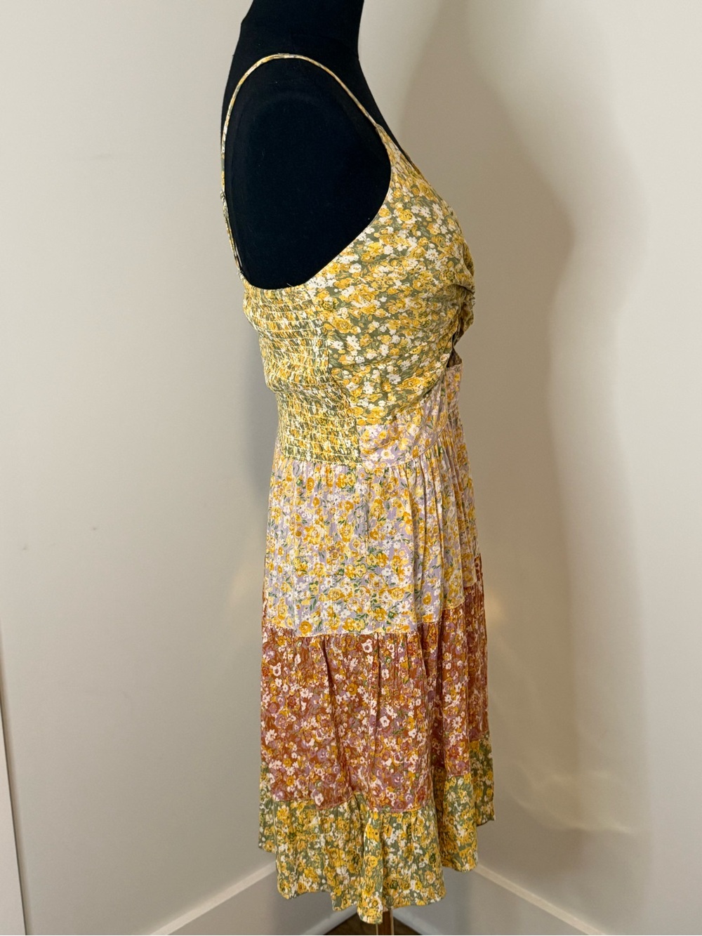 ANGIE - Floral Twist-Front Spaghetti Strap Dress in Yellow Multi - Picture 2 of 6
